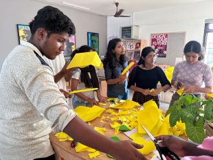 Students taking part in the making of the Vishu installation.